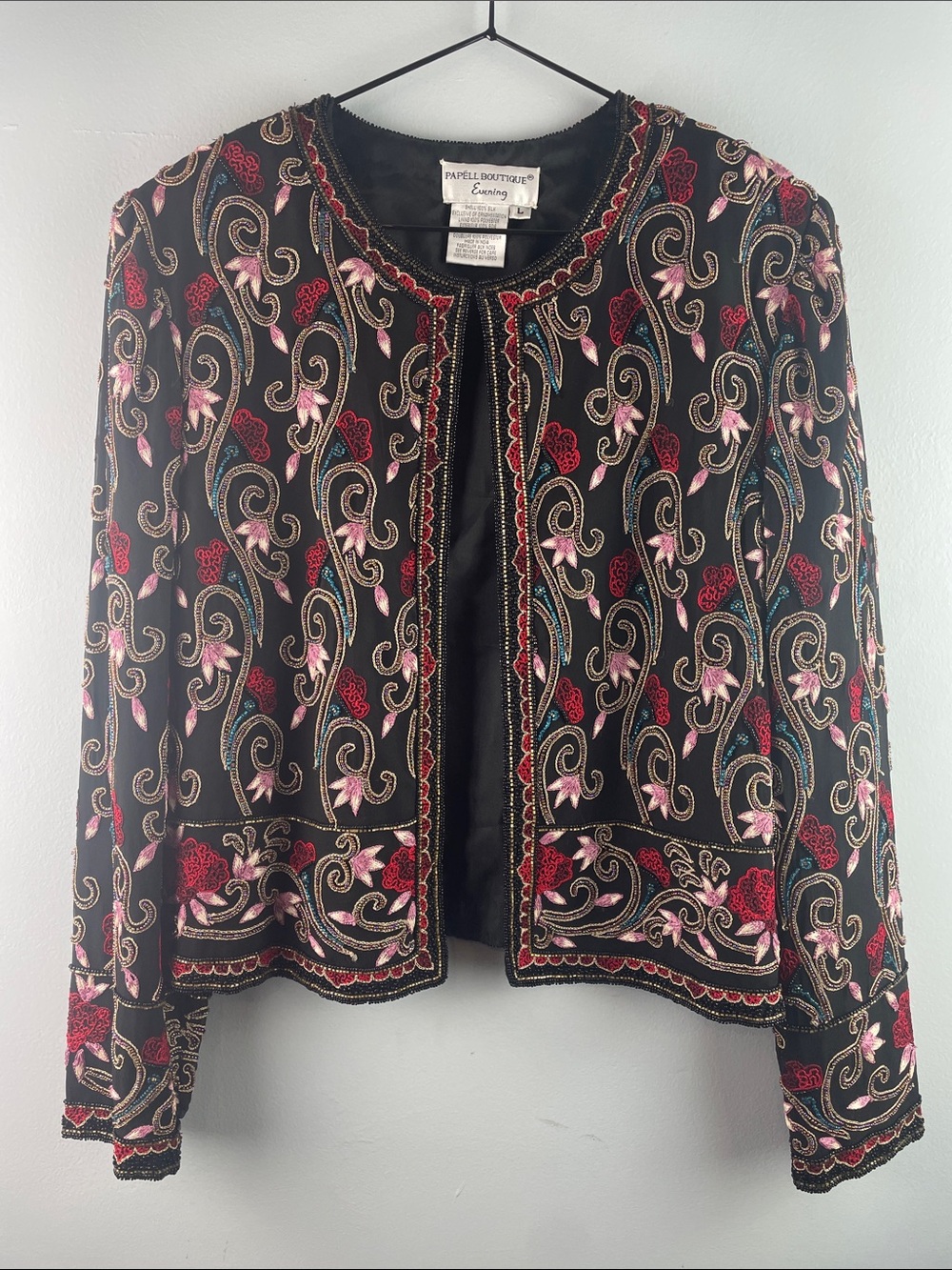 Papell Boutique Black Beaded & Embroidered Evening Jacket Size L